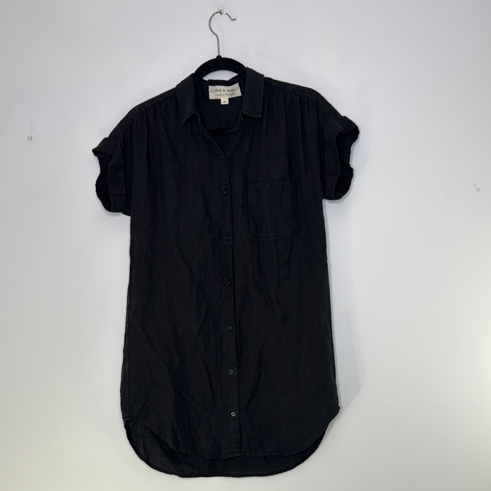 Cloth & Stone Black Casual Linen Shirt Dress